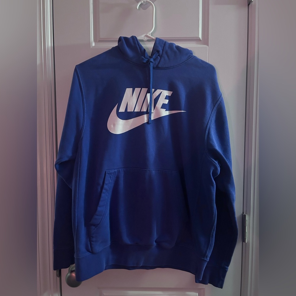 Nike Sportswear Club Fleece Graphic Pullover Hoodie Men's Size S Blue Spellout